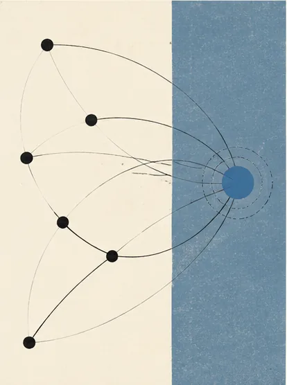 Abstract airport nodes converging on a blue detection ring.